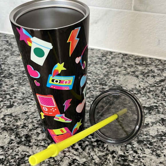 🖤NWT🩷 RARE Starbucks Retro Colorful Tumbler Cold Drink Venti Black 24oz - Picture 8 of 9